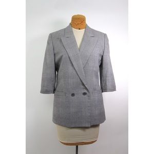 Vintage 3/4 Sleeve Houndstooth Plaid Blazer -Sz 8